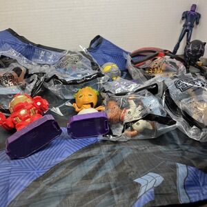Marvel Toy Lot McDonald Spider-Man Panther Guardians Iron Man Bag Glasses 16
